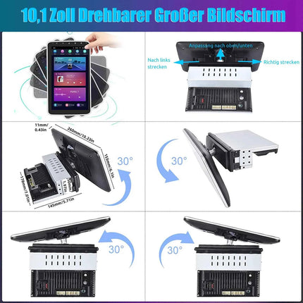 Universal Autoradio MOPECT Android 15 10.1" 360° Touchscreen 1 DIN Wireless CarPlay Android Auto GPS Navi RDS WiFi Mikrofon FM