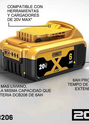 Batteria Dewalt 20V 100% Originale, Batteria agli Ioni di Litio Ricaricabile 6000mAh, Batteria di Ricambio per Utensili Elettrici Dewalt DCB200 DCB206