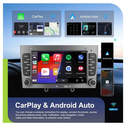 Podofo Wireless CarPlay AI Voice Car Radio Android Auto DSP GPS Multimedia Player For Peugeot 308 (T7) /408 FM/RDS EQ BT WIFI