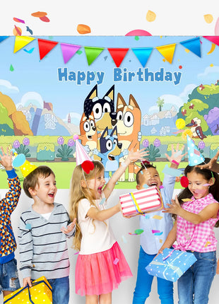 Sfondo in Tessuto per Feste di Compleanno a Tema Bluey, Decorazione Murale per Bambini e Ragazzi