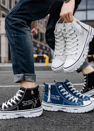 Men's Canvas Vulcanized High-Top Plateau Breathable Casual Sneakers Trainers Sturdy Sneakers