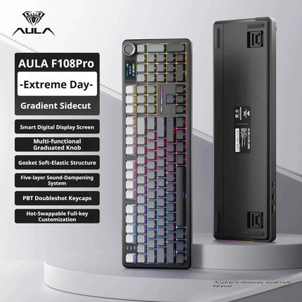 AULA F108 PRO Mechanical Keyboard Custom 100% Layout RGB Backlight Wireless Bluetooth Hifi Switch Gaming Keyboard