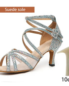 DKZSYIM Women's Latin Dance Shoes with Rhinestones - Salsa and Ballroom