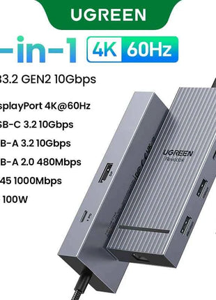 UGREEN USB HUB 4K120Hz DP Type-C to 4K60Hz 2xHDMI SD/TF RJ45 3.5mm USB3.2 Gen2 10Gbps Data for Laptop Dell HP Lenovo Accessories