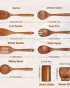 Set 9 Cucchiai e Utensili da Cucina in Legno di Teak con Porta Utensili Incluso
