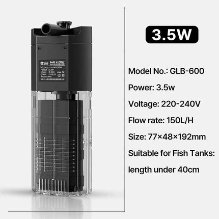 Aquarium Fish Tank Filter 4 in1 Water Purification Circulation Pump Small Built-in Submersible Pump Silent