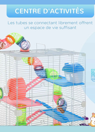 Pawut Cage for hamster and gerbil 5-stage, secure metal fence habitat with tunnels, wheel, house and lashers,