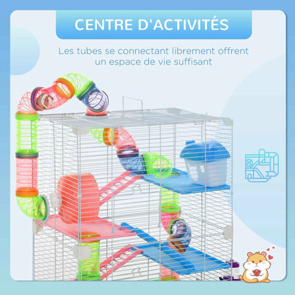 Pawut Cage for hamster and gerbil 5-stage, secure metal fence habitat with tunnels, wheel, house and lashers,