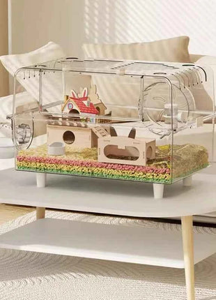 ‌Premium Hamster Cage, Thickened Acrylic Gerbil Mansion, Chew-Proof Luxury Habitat with Large Space, Ventilated Small Pet Home