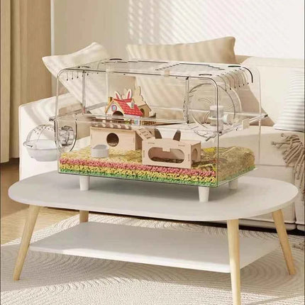 ‌Premium Hamster Cage, Thickened Acrylic Gerbil Mansion, Chew-Proof Luxury Habitat with Large Space, Ventilated Small Pet Home