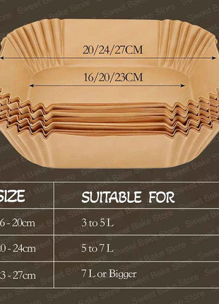 Disposable Baking Accessories for Most AirFryers, Non-Stick Waterproof Oilproof Cooking Paper, Square, for Oven and Air Fryers