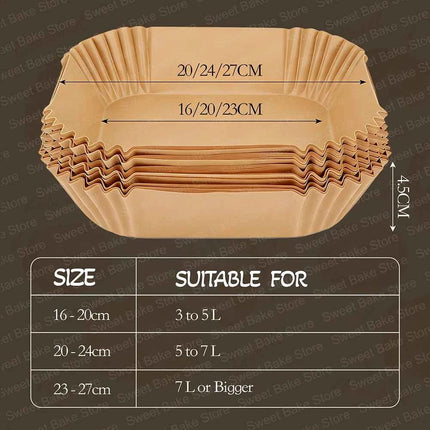 Disposable Baking Accessories for Most AirFryers, Non-Stick Waterproof Oilproof Cooking Paper, Square, for Oven and Air Fryers