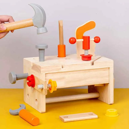 Kids Wooden Tool Bench Set with Repair Tools - Montessori Workbench, Construction & Educational Toy, Christmas Birthday Gifts