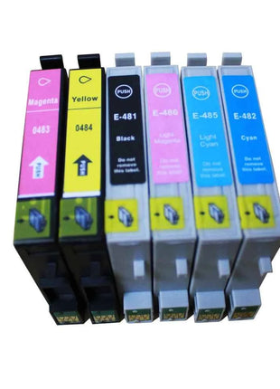 6 Pack T0487 Ink Cartridges for Compatible Epson T0481 T0482 T0483 T0484 T0485 T0486 Stylus R290 R200 R300 RX500 RX620 Printer