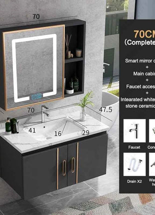 Bathroom Vanity Cabinet Set with Integrated Ceramic Sink Drain Accessories Wall Mounted Aluminum Storage Cabinet Mirror Combo