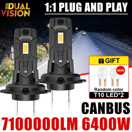 Turbo Fan H7 LED Lights 16PCS 7535 CSP Car Headlight T10 Bulb 6400W 7100000LM 6000K Cool White Auto Light Kits 12V Led Plug&Play