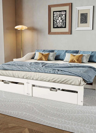 Rosahqnda children's bunk bed 90x200cm with 2 drawers multi-function bed single/double bed,Wooden bed with slatted frame,White