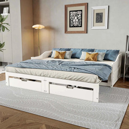 Rosahqnda children's bunk bed 90x200cm with 2 drawers multi-function bed single/double bed,Wooden bed with slatted frame,White