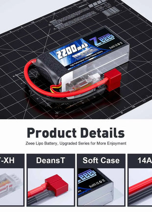 Zeee 2S 2200mAh Shorty RC Lipo Battery 7.4V 50C T/XT60 Plug Softcase RC Car Truck Buggy FPV Drone Helicopter Airplane RC Parts