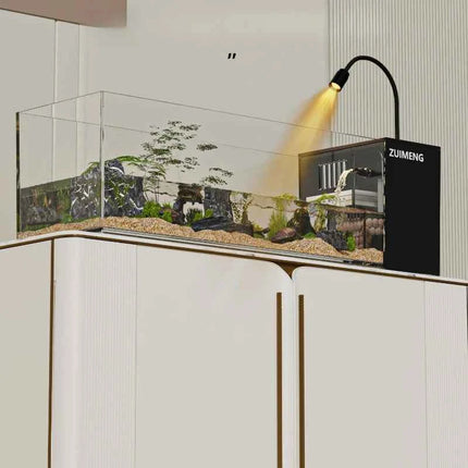 ‌Turtle Aquarium Tank - Fish & Turtle Hybrid Habitat with Stream Landscape, Luxury Villa Ecosystem for Home/Office
