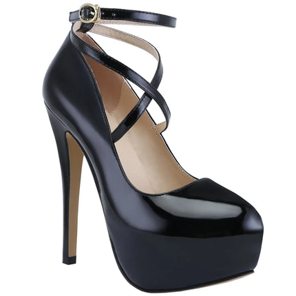Nuove Scarpe da Donna 2026 con Tacco Alto 14cm, Cinturino alla Caviglia, in Vernice, Piattaforma Sexy per Feste, Abiti da Cerimonia, Scarpe da Sposa Rosse