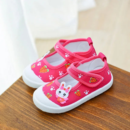 Scarpe da ginnastica in tela per bambine 2026, scarpe sportive morbide, sneakers da corsa per bambini con stampa di conigli e carote a cartone animato