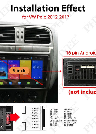 Telaio pannello radio per VW Polo 2012 a 2017, adattatore cablaggio quadlock, decodificatore CAN Bus, per multimediale Android 16 pin 9"