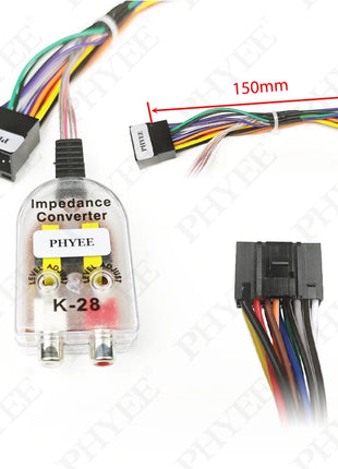 PHYEE Cablaggio convertitore ad alta a bassa impedenza da 16 pin, filtro antirumore trasformatore adattatore uscita linea RCA, Plug & Play per Android per auto