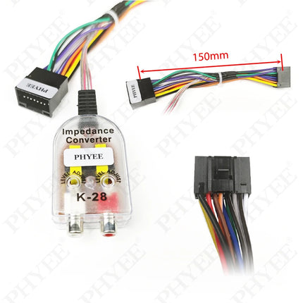 PHYEE Cablaggio convertitore ad alta a bassa impedenza da 16 pin, filtro antirumore trasformatore adattatore uscita linea RCA, Plug & Play per Android per auto