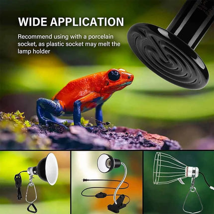 3PCS Reptiles Far Infrared Heating Bulb 220V/110V 25W 50W 75W 100W E27 Black Ceramic Heat Lamp for Turtle Snake Chameleon