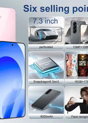 W&O A56 4GMobile phone 8000mAh 26MP Camera Cellphone  Smartphone Global Version Android 14 Dual SIM 7.3 Inch HD+ 16GB+1TB