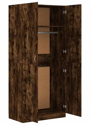 Armadio in Rovere Affumicato 90x52x200 cm con Ante Scorrevoli in Legno Ingegnerizzato, Ripiano e Asta Appendiabiti per Camera da Letto