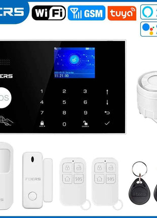 FUERS WIFI GSM Alarm System Wireless Home Burglar Security Alarm System Tuya APP Control Siren Motion Detector PIR Smoke Sensor