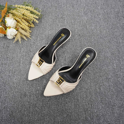 2024 Pantofole da donna nuove estive a punta con bocca di pesce Tacchi alti Pantofole da esterno antiscivolo sexy GJ Scarpe singole decorative in metallo