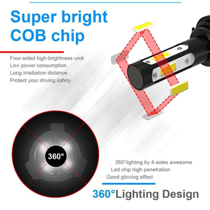 2pcs New 4 Sides 9005/HB3 9006/HB4 H4 H7 H11 H13 9004 9007 Car LED Bulbs 6000K White 8000K Ice Blue 26000LM 360 Beam Angle