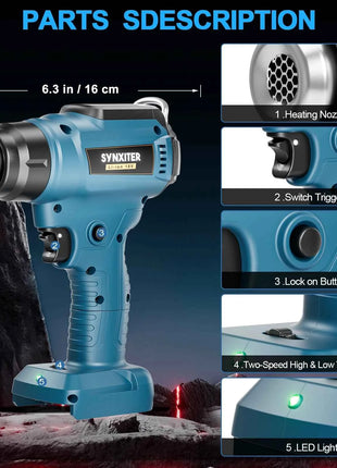 Electric Cordless Heat Gun For Bosch 18V Battery Hot Air Gun With 4pcs Nozzles Temperature Adjustment Shrink Wrapping Tool