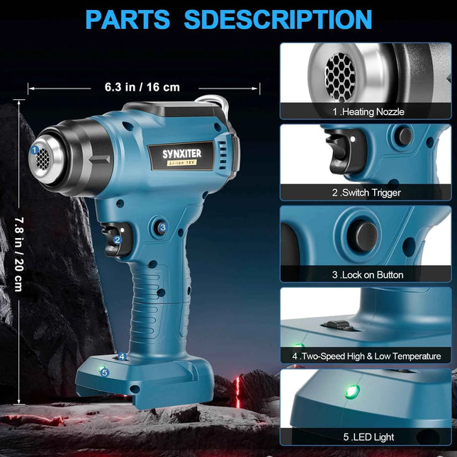 Electric Cordless Heat Gun For Bosch 18V Battery Hot Air Gun With 4pcs Nozzles Temperature Adjustment Shrink Wrapping Tool