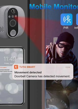 Videocitofono WiFi Smart Life Tuya 3MP 1080P con Telecamera Spioncino, Batteria 5000mAh, Rilevatore di Movimento PIR, Visione Notturna IR, Visore Digitale per Porta 5G 2.4G