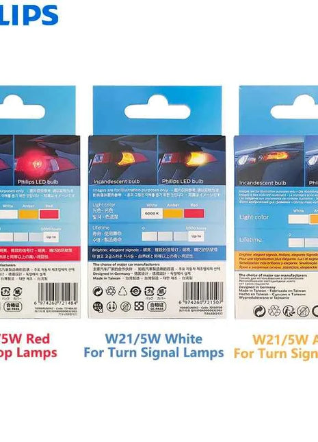Philips LED W21/5W 7443 T20 Ultinon Pro6000 Red White Amber Two Contacts Original Auto Turn Signal Stop Lamps 11066 Error Free