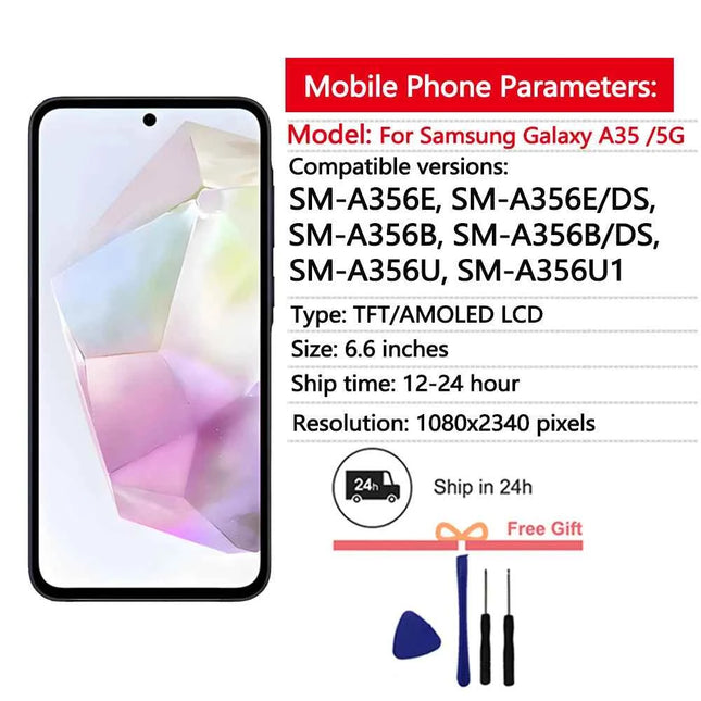 Nuovo Display da 6.6 "Per Samsung Galaxy A35 5G Display LCD Touch Screen Digitizer Assembly per Samsung A35 5G Display LCD di Ricambio
