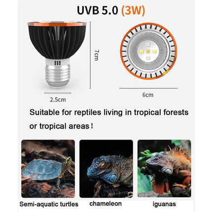 Professional 3W Reptile Lamp UVA UVB5.0 UVB10.0 Lmap LED Bulb Turtle Tortoise Lizard Basking Sunlight UVB Bulb Lighting
