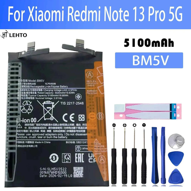 100% Original New Replacement Battery BM5V For Xiaomi Redmi Note 13 Pro 5G Phone Battery+Tools