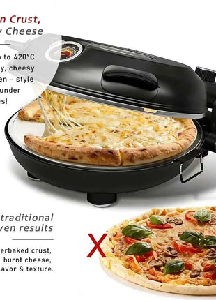 12 Inch Electric Pizza Oven Indoor 1200 Watt Glazed Ceramic Stone Cooker Two-button Precise Temperature Control Heats up 420℃
