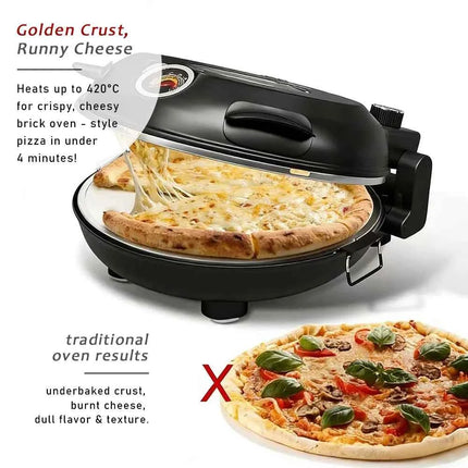 12 Inch Electric Pizza Oven Indoor 1200 Watt Glazed Ceramic Stone Cooker Two-button Precise Temperature Control Heats up 420℃
