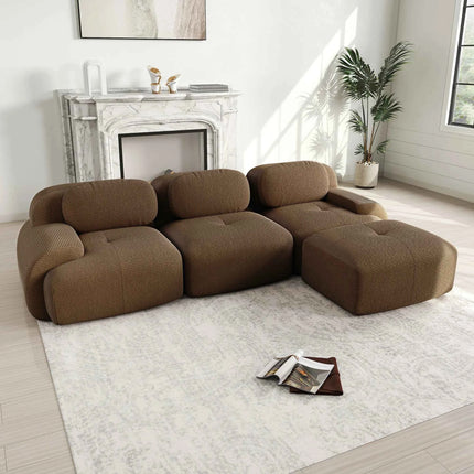 Modular Corner Cord Fabric Sofa - No Assembly Required, Extra-wide Armrests, 32D High Elastic Upholstery, Ergonomic Cozy Couch