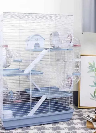 Large Multi-Level Hamster Cage with Tunnels, Spacious & Ventilated Syrian Hamster Habitat, Fun Interactive Pet Home