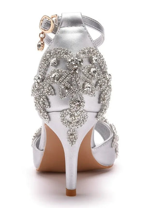 Sandali Donna con Strass Tacco 7 cm Cinturino Fibbia - Stile Coreano