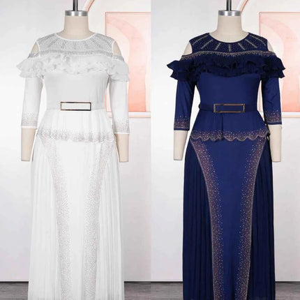 Abito da Cerimonia per Matrimoni e Feste, Lussuoso Vestito Lungo Plissettato con Volant per Donne Africane, Stile Dubai Ankara Dashiki, Abbigliamento Turco per Occasioni Formali