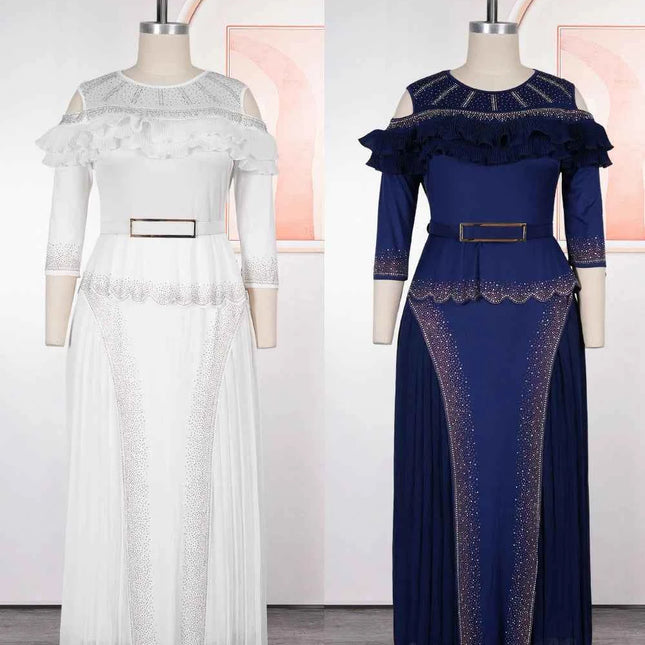Abito da Cerimonia per Matrimoni e Feste, Lussuoso Vestito Lungo Plissettato con Volant per Donne Africane, Stile Dubai Ankara Dashiki, Abbigliamento Turco per Occasioni Formali
