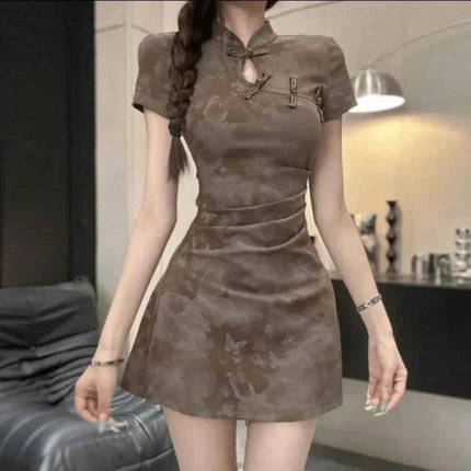Abito vintage per donna Abbigliamento Cheongsam Stile etnico Mini Sexy Streetwear Abiti di moda Estate Qipao Elegante festa